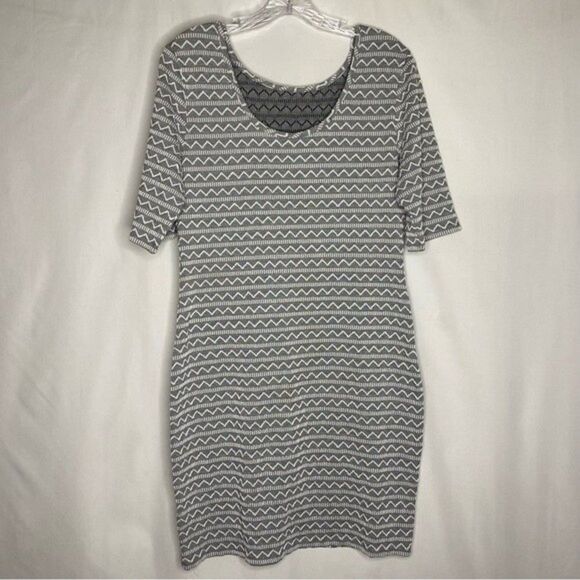 Xhiliration Black White Chevron Stretch Bodycon Short Sleeve Textured Dress L - Picture 5 of 9